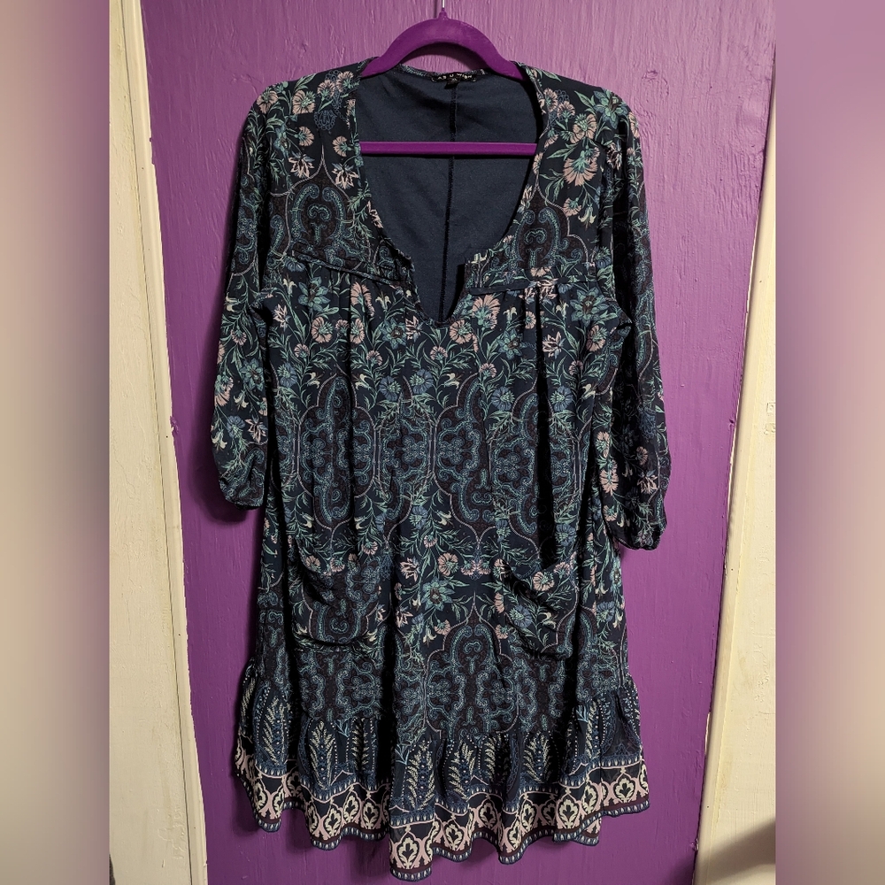 💜 As U Wish Navy Floral Paisley Purple Midi Dress XL 14 16